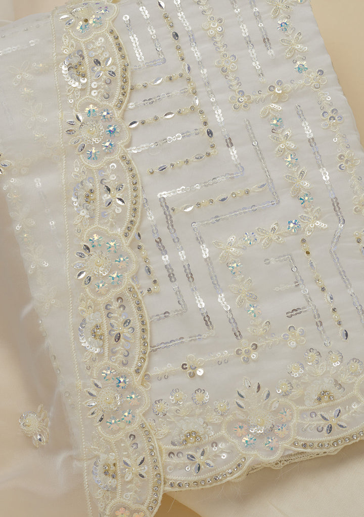 Cream Sequins Organza Unstitched Salwar Suit
