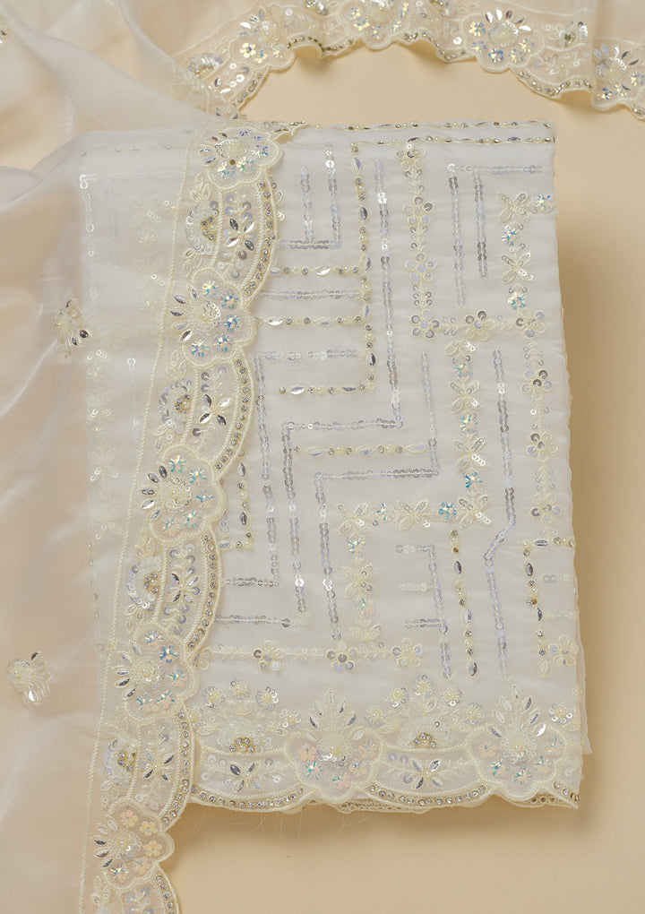 Cream Sequins Organza Unstitched Salwar Suit