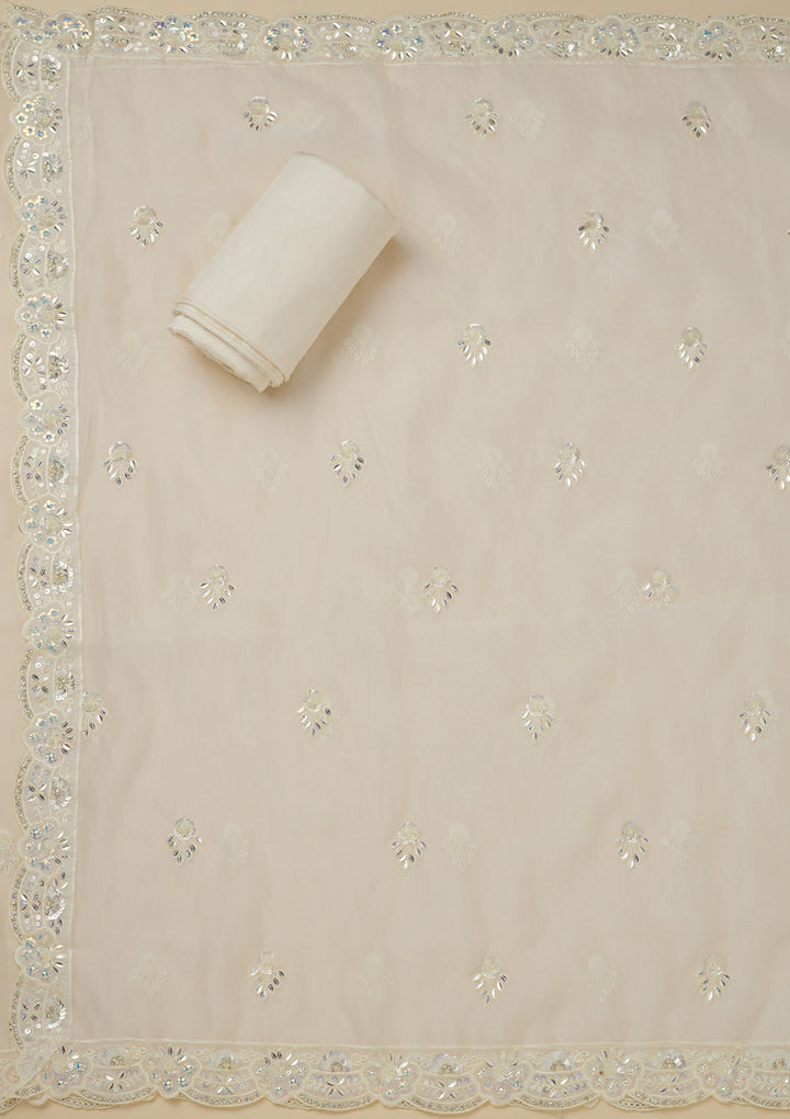 Cream Sequins Organza Unstitched Salwar Suit