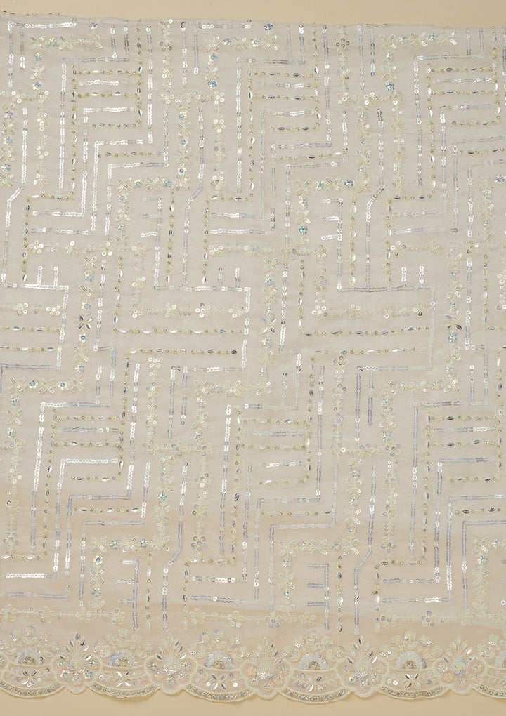 Cream Sequins Organza Unstitched Salwar Suit
