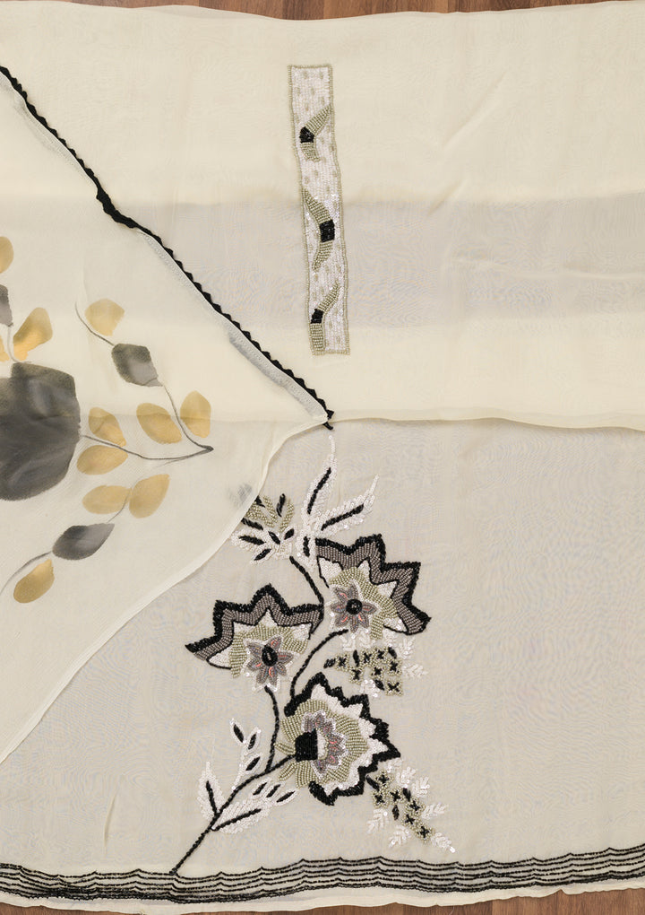 Cream Sequins Tissue Unstitched Salwar Suit