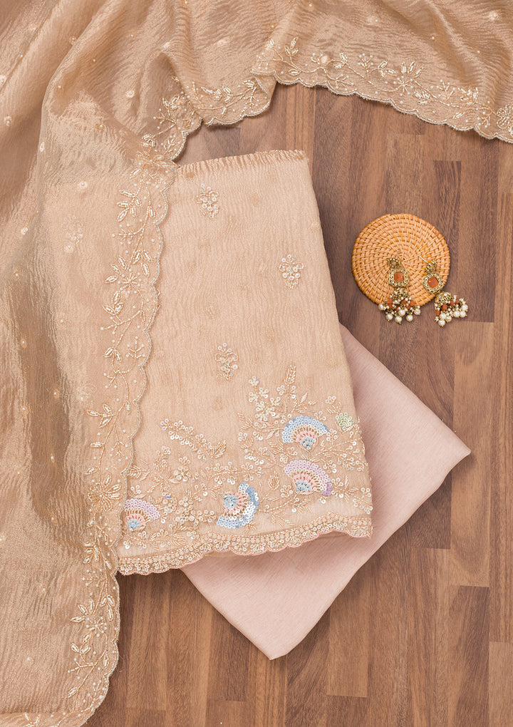 Cream Sequins Tissue Unstitched Salwar Suit