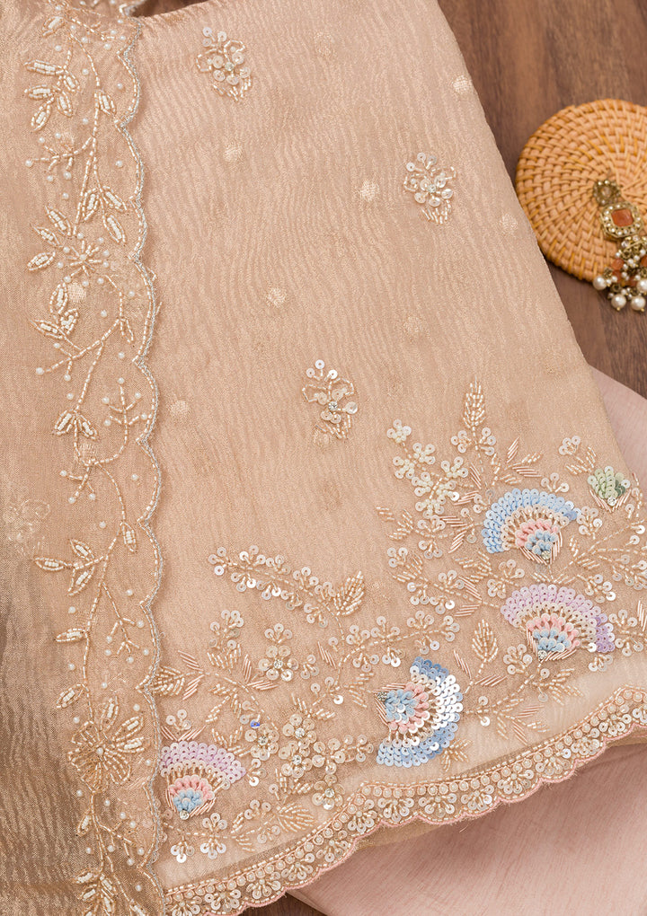 Cream Sequins Tissue Unstitched Salwar Suit