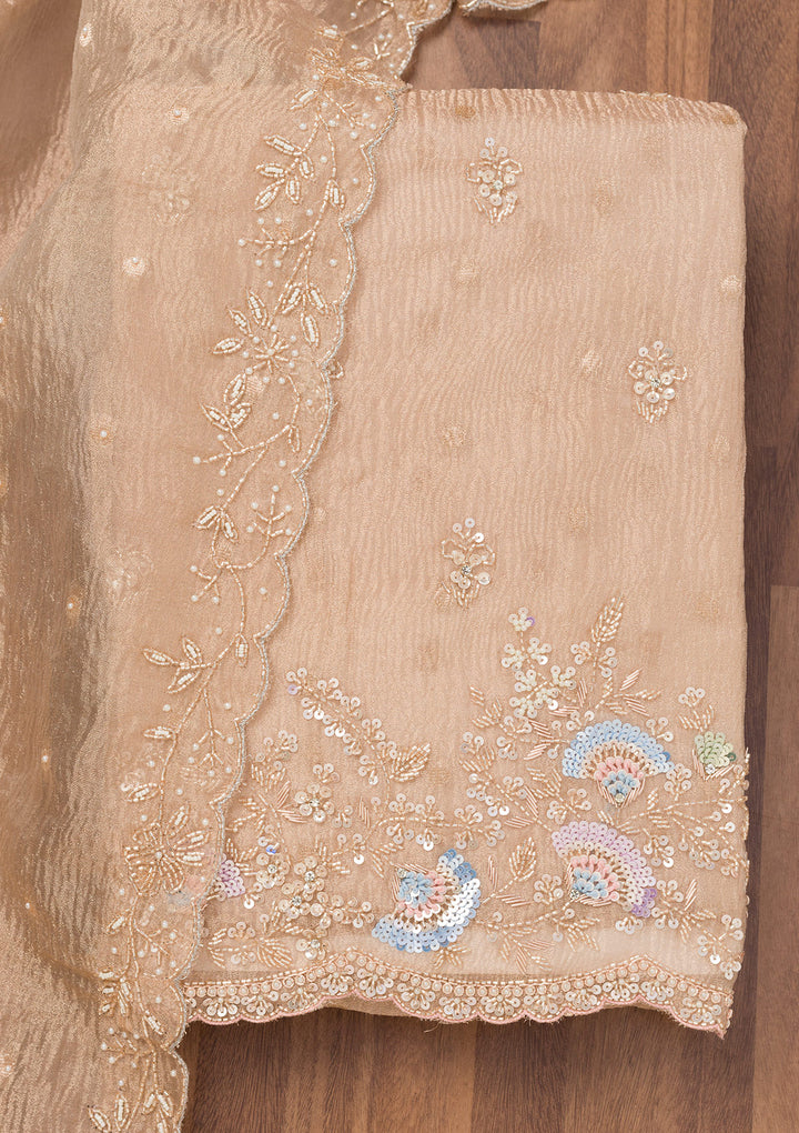 Cream Sequins Tissue Unstitched Salwar Suit