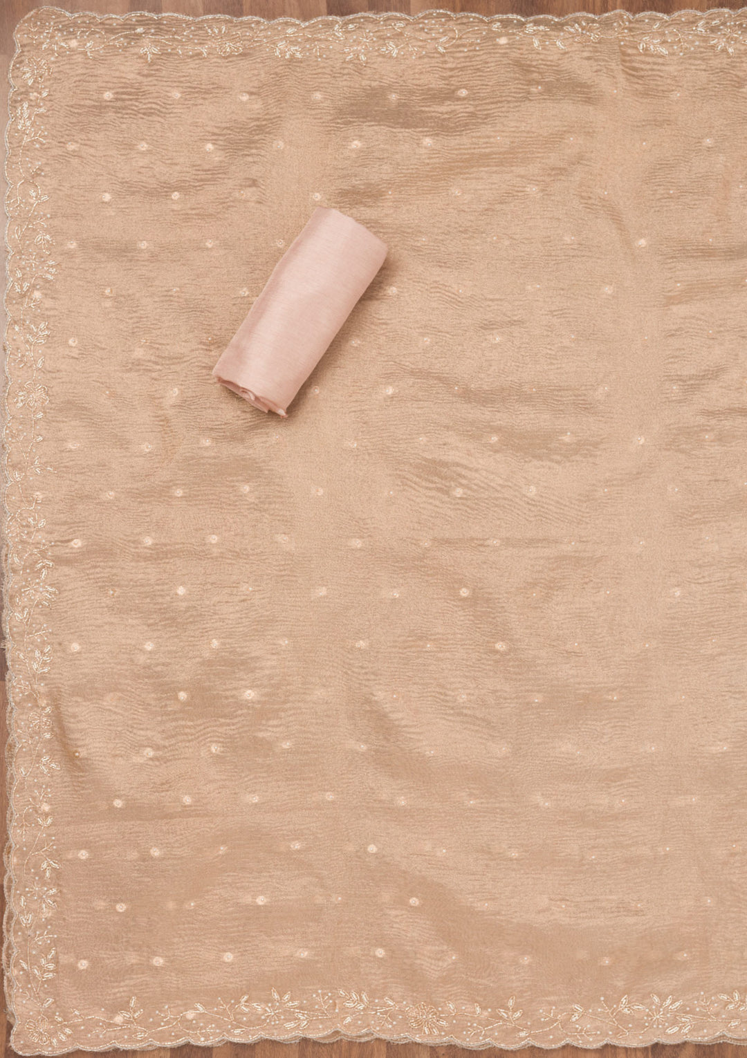 Cream Sequins Tissue Unstitched Salwar Suit