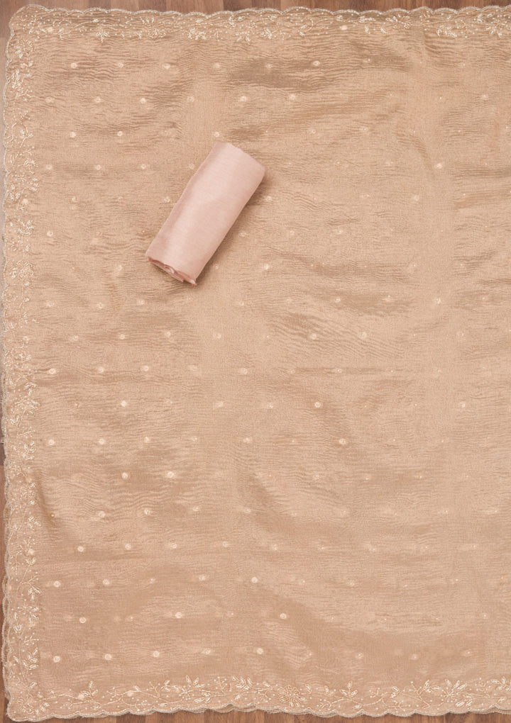 Cream Sequins Tissue Unstitched Salwar Suit
