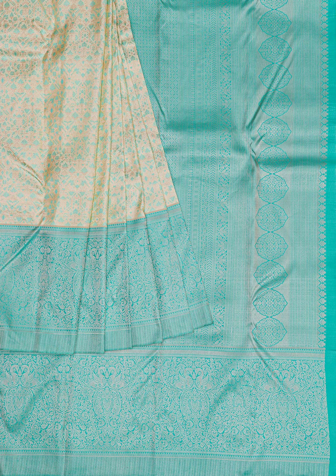 Cream Silver Zariwork Kanjivaram Pure Silk Saree