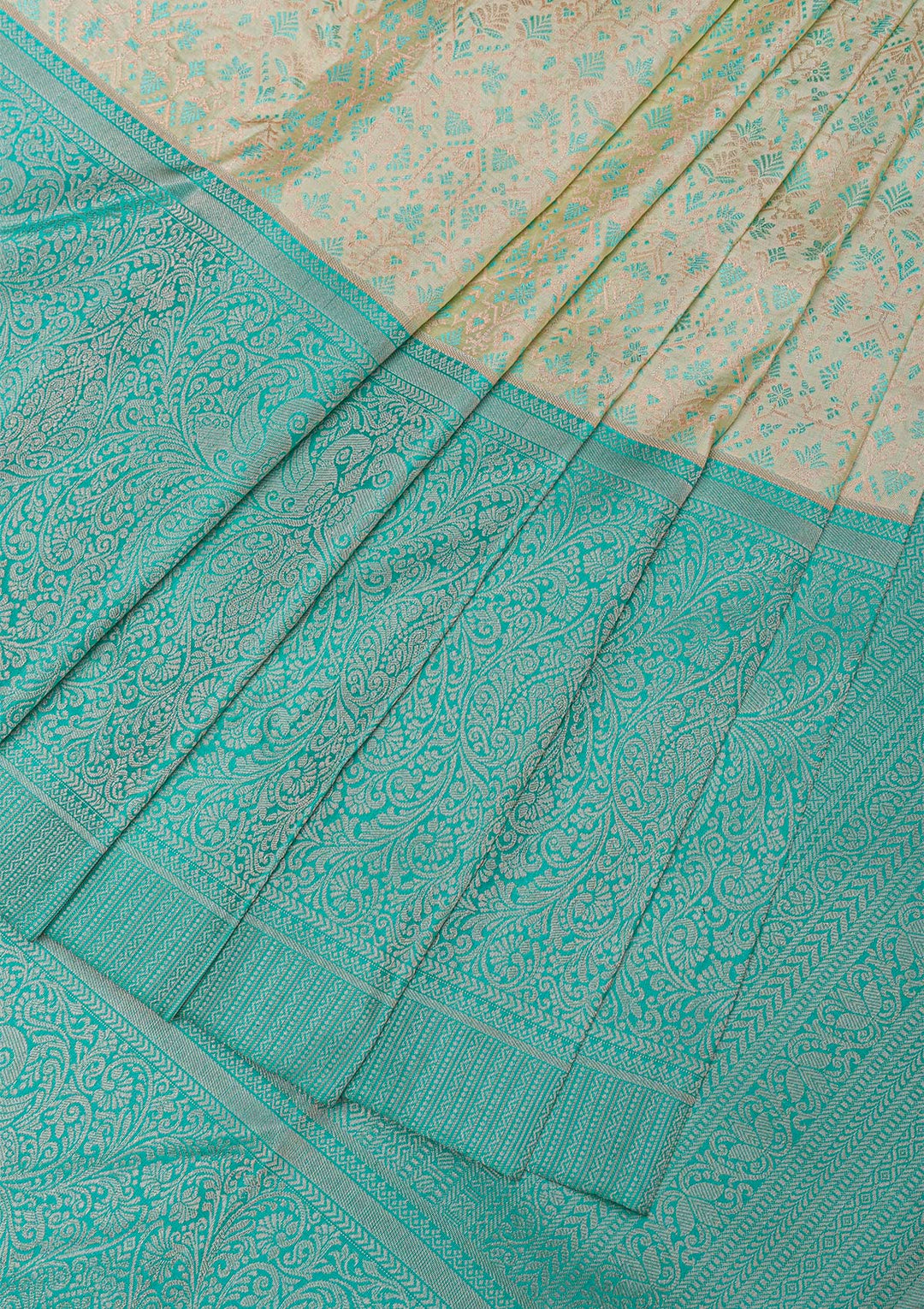 Cream Silver Zariwork Kanjivaram Pure Silk Saree