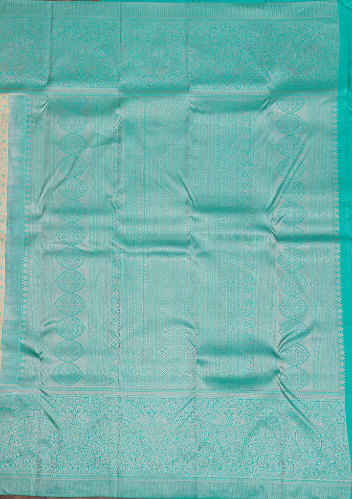 Cream Silver Zariwork Kanjivaram Pure Silk Saree