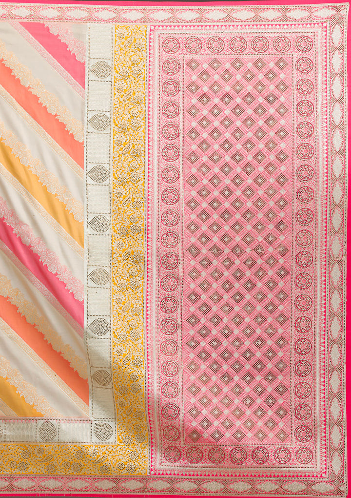Cream Swarovski Raw Silk Saree