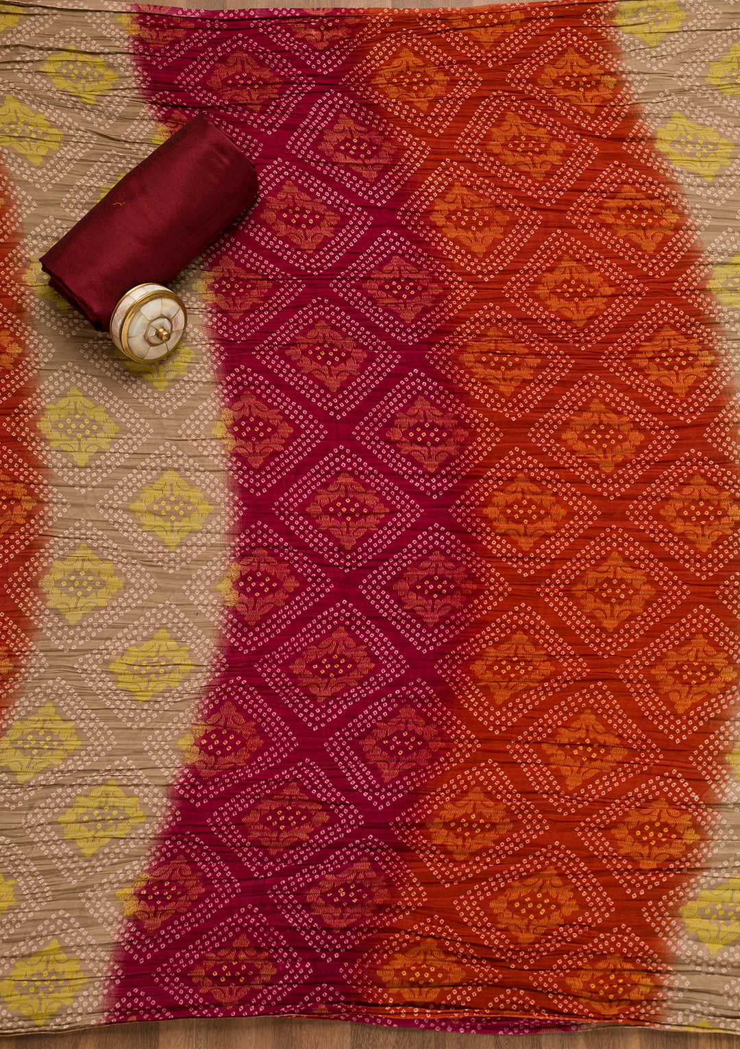Cream Threadwork Chanderi Unstitched Salwar Suit