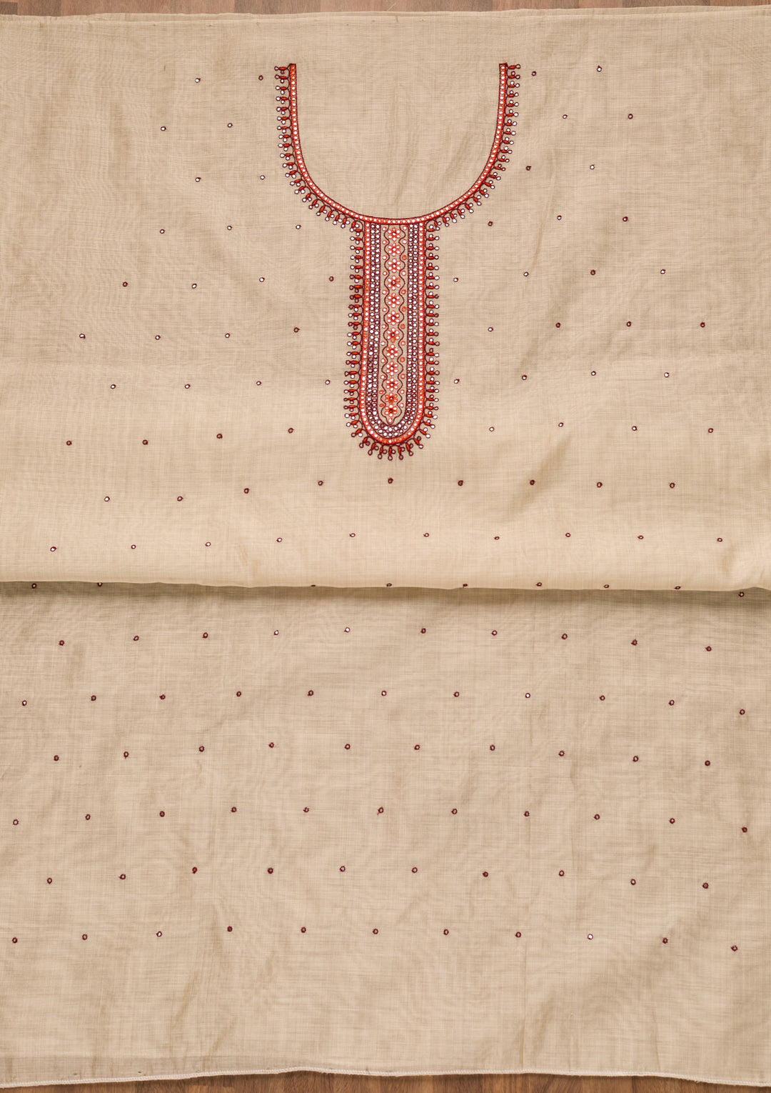 Cream Threadwork Chanderi Unstitched Salwar Suit