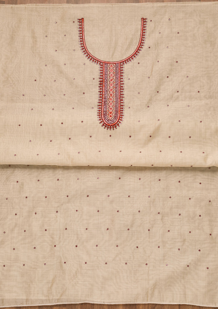 Cream Threadwork Chanderi Unstitched Salwar Suit