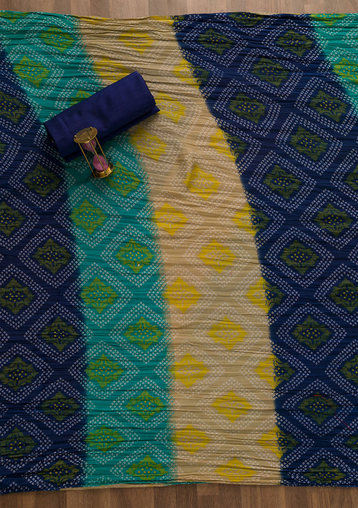 Cream Threadwork Chanderi Unstitched Salwar Suit