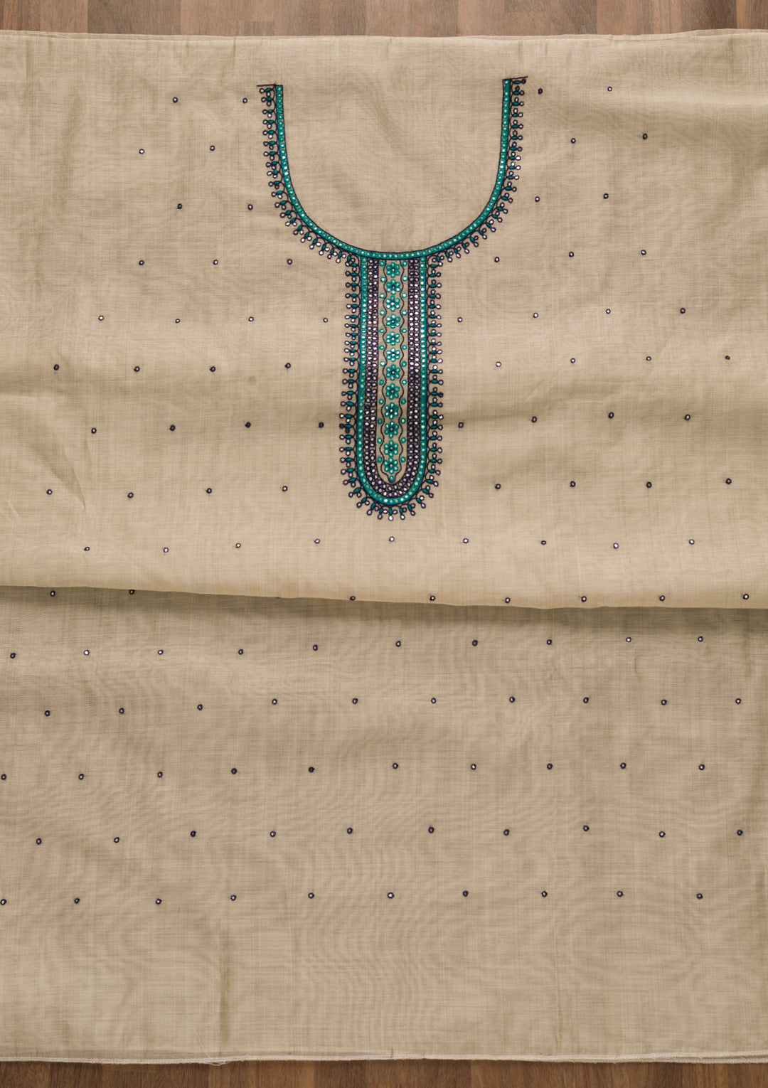 Cream Threadwork Chanderi Unstitched Salwar Suit