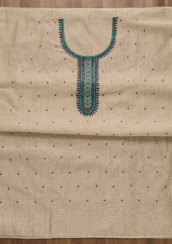 Cream Threadwork Chanderi Unstitched Salwar Suit