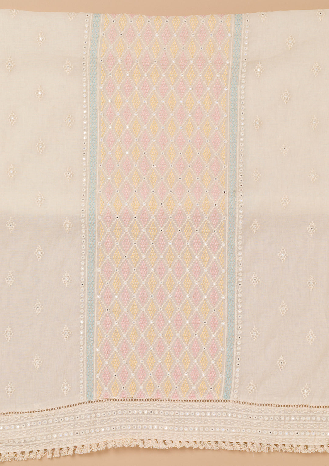 Cream Threadwork Cotton Unstitched Salwar Suit