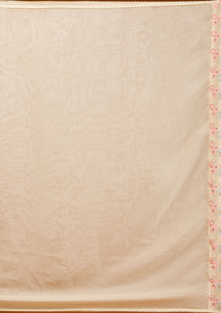 Cream Threadwork Georgette Readymade Salwar Suit
