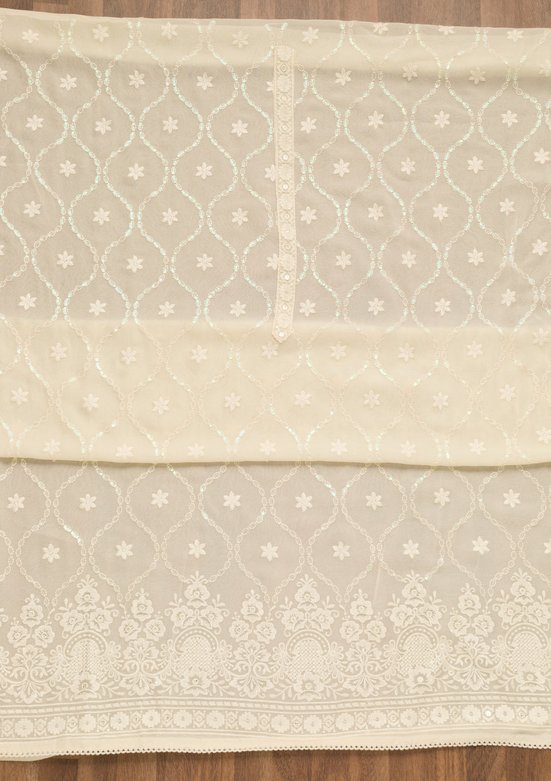 Cream Threadwork Georgette Unstitched Salwar Suit