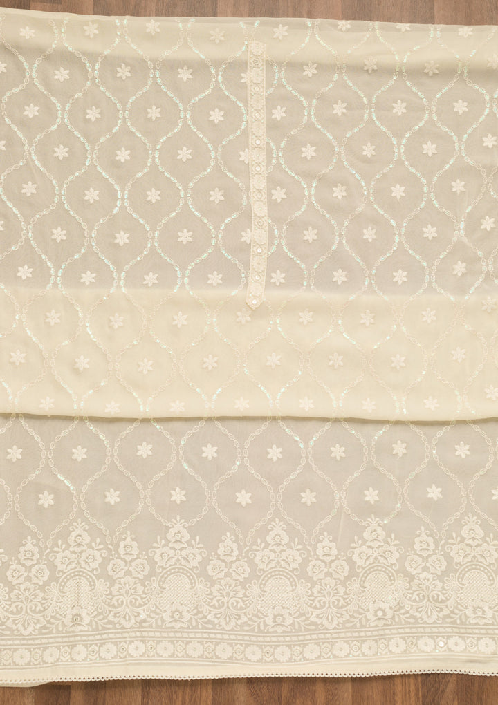 Cream Threadwork Georgette Unstitched Salwar Suit