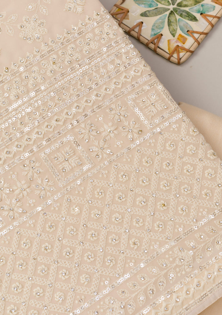 Cream Threadwork Georgette Unstitched Salwar Suit