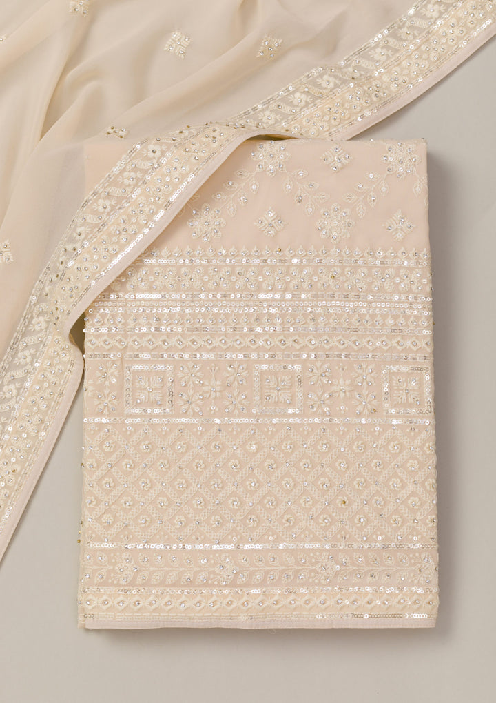 Cream Threadwork Georgette Unstitched Salwar Suit
