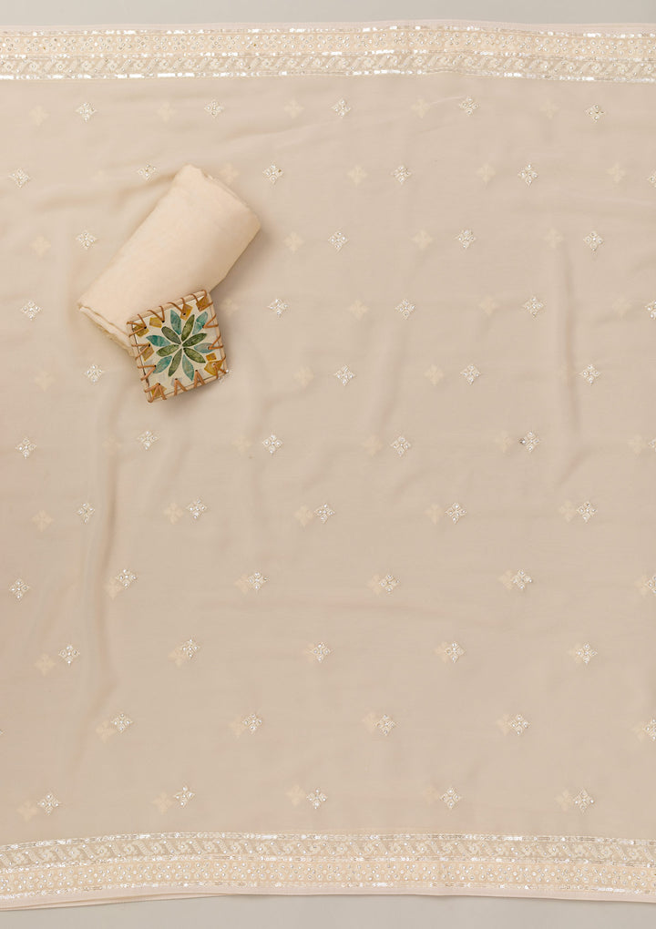 Cream Threadwork Georgette Unstitched Salwar Suit