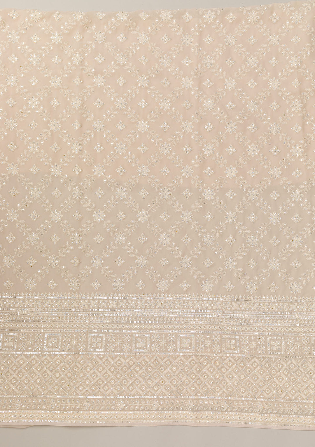 Cream Threadwork Georgette Unstitched Salwar Suit