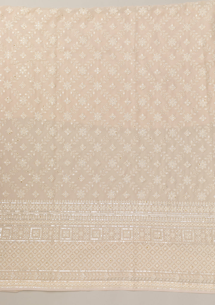 Cream Threadwork Georgette Unstitched Salwar Suit