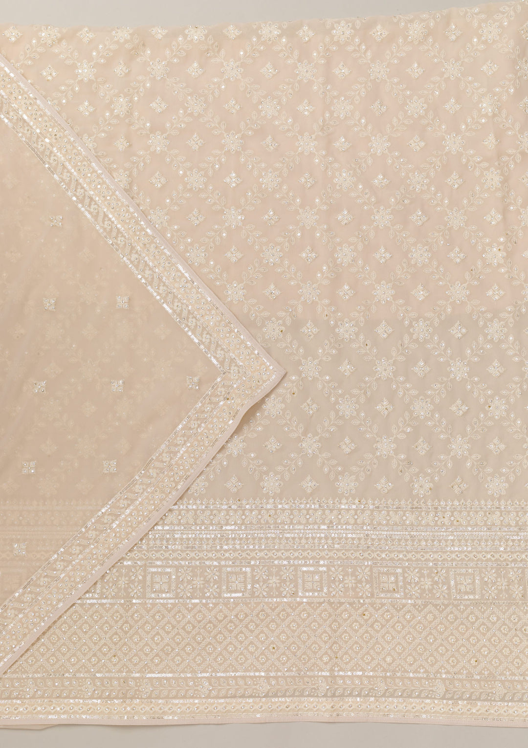 Cream Threadwork Georgette Unstitched Salwar Suit
