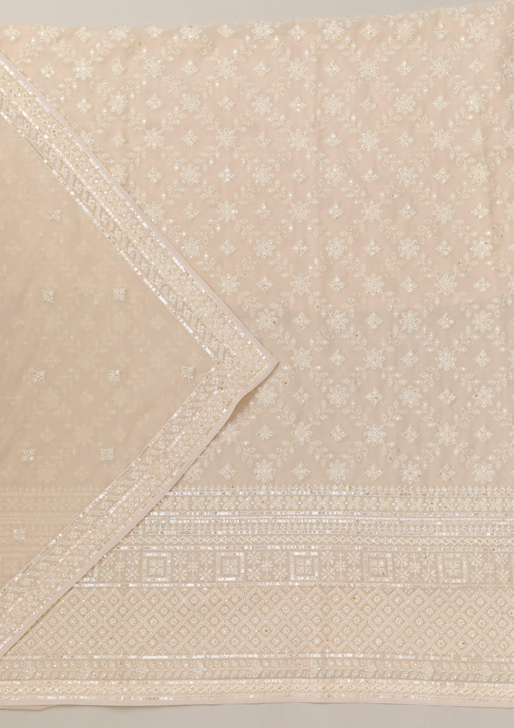 Cream Threadwork Georgette Unstitched Salwar Suit