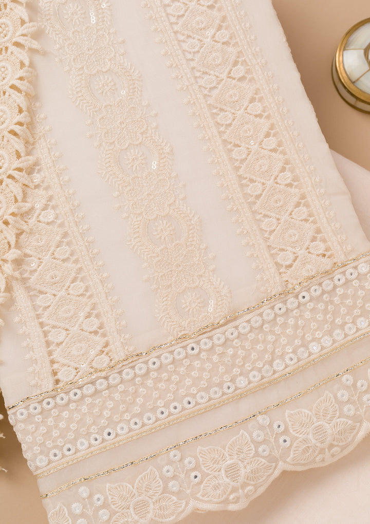 Cream Threadwork Georgette Unstitched Salwar Suit