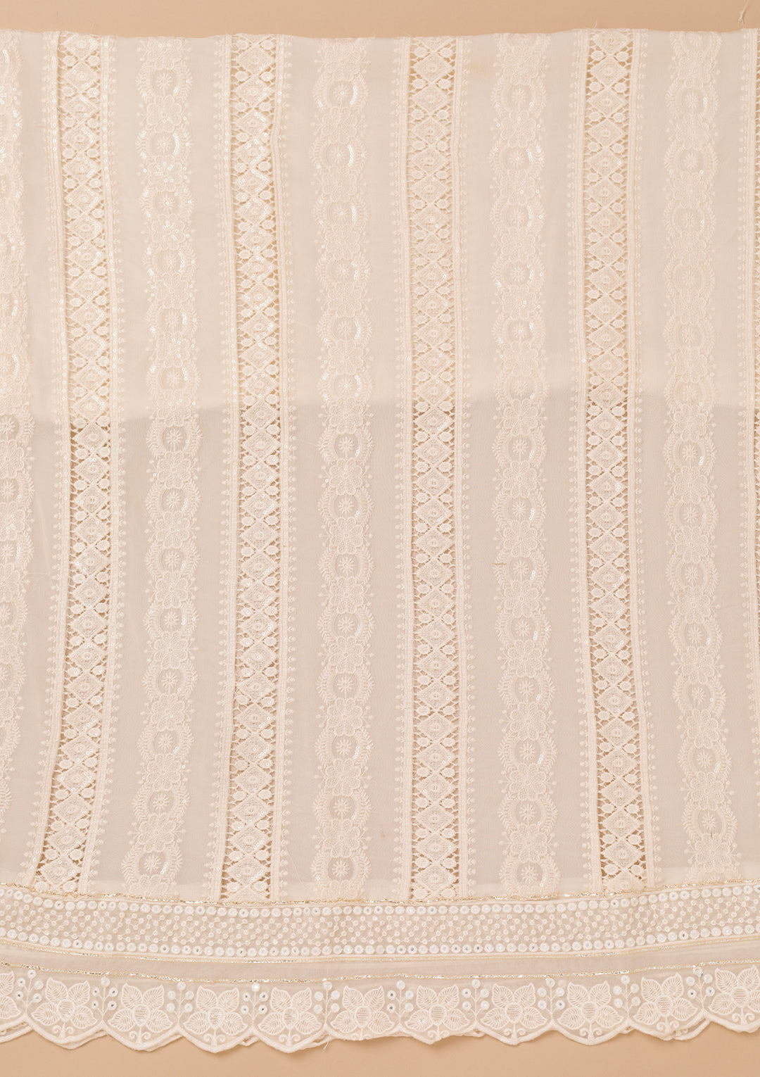 Cream Threadwork Georgette Unstitched Salwar Suit