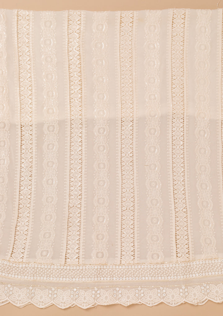 Cream Threadwork Georgette Unstitched Salwar Suit