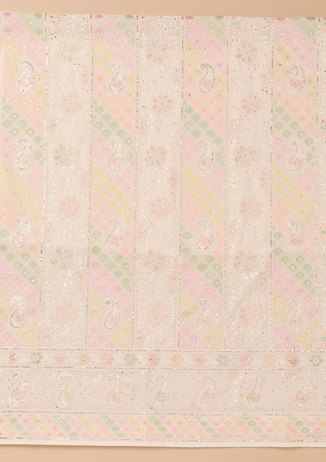 Cream Threadwork Georgette Unstitched Salwar Suit