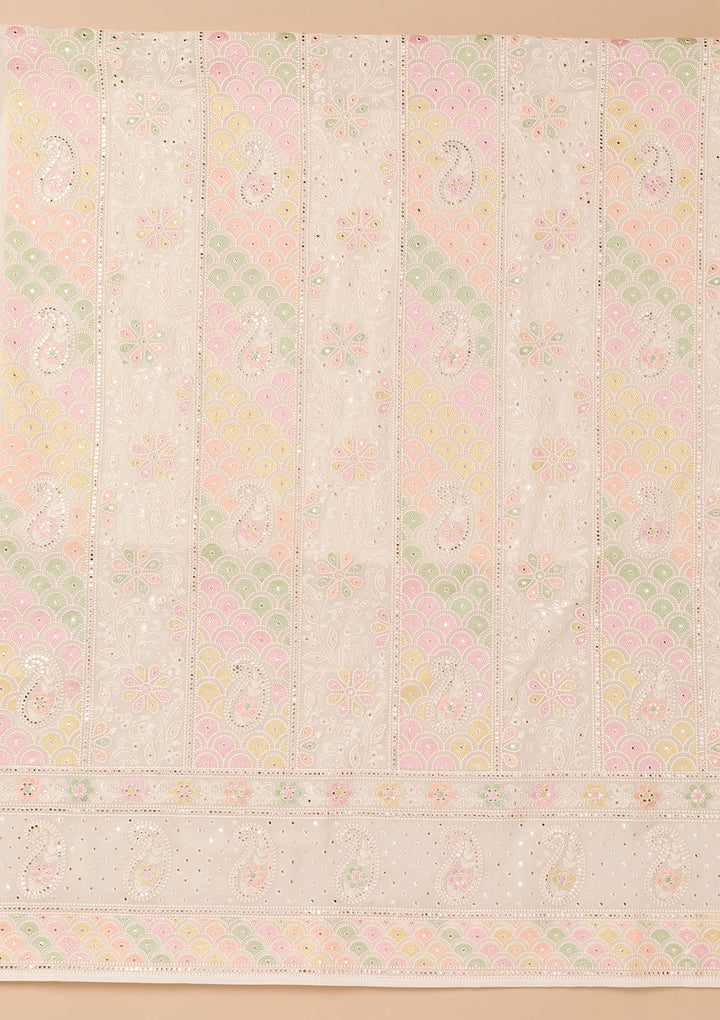 Cream Threadwork Georgette Unstitched Salwar Suit