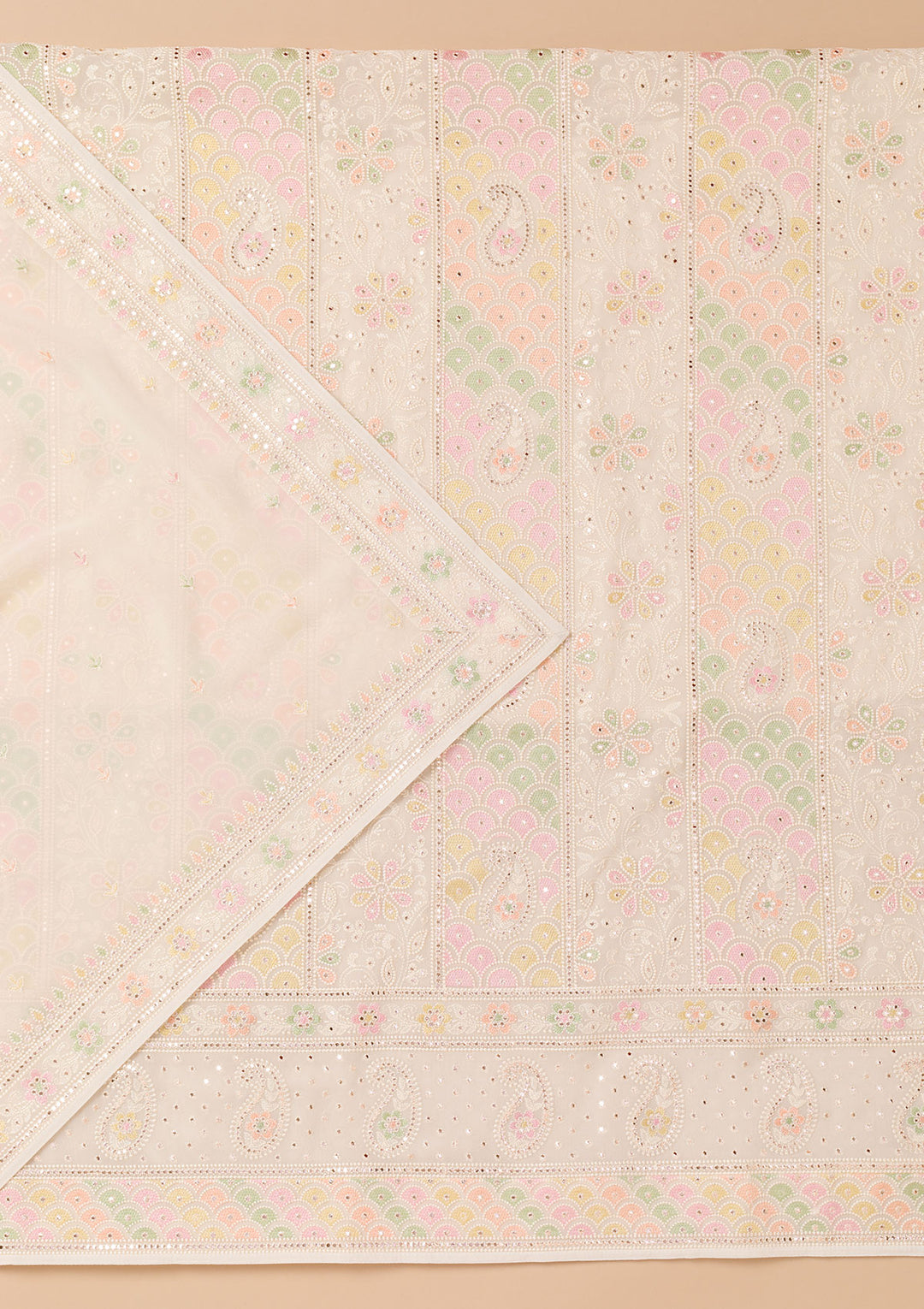 Cream Threadwork Georgette Unstitched Salwar Suit