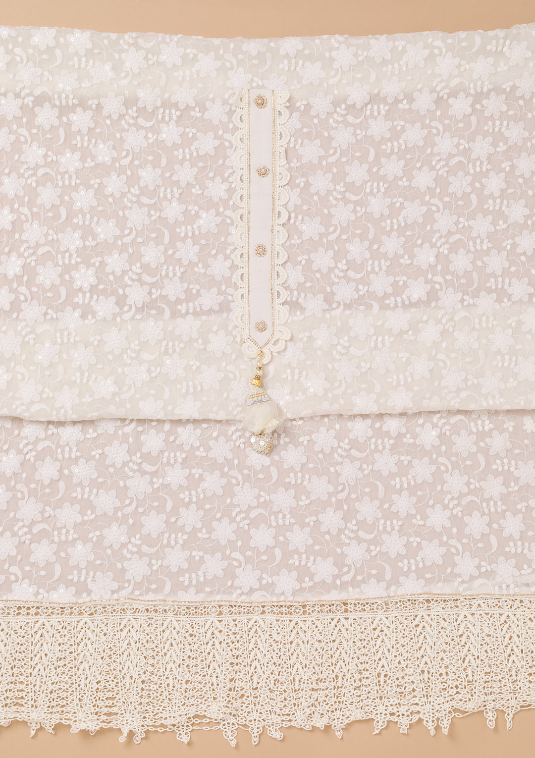 Cream Threadwork Georgette Unstitched Salwar Suit