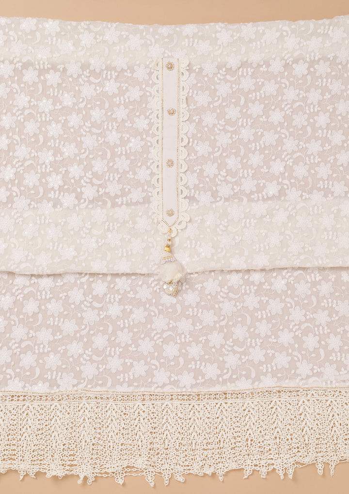 Cream Threadwork Georgette Unstitched Salwar Suit