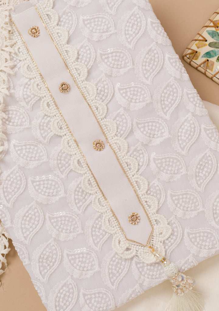 Cream Threadwork Georgette Unstitched Salwar Suit