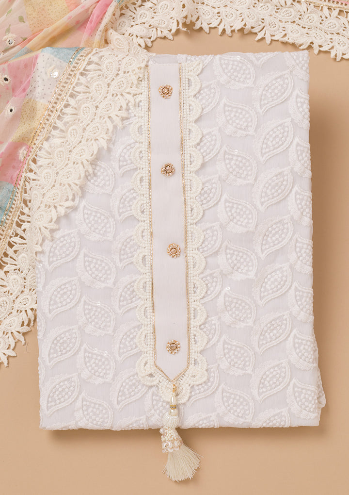Cream Threadwork Georgette Unstitched Salwar Suit