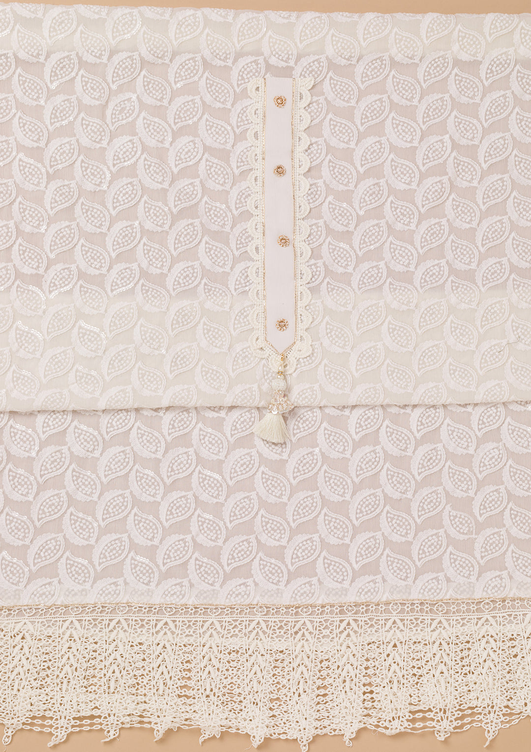 Cream Threadwork Georgette Unstitched Salwar Suit