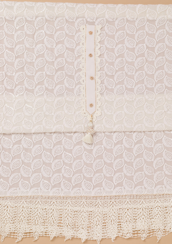 Cream Threadwork Georgette Unstitched Salwar Suit
