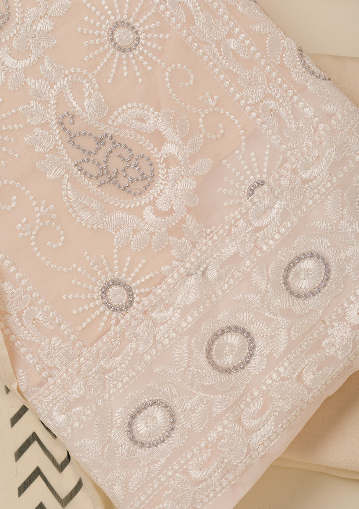 Cream Threadwork Georgette Unstitched Salwar Suit