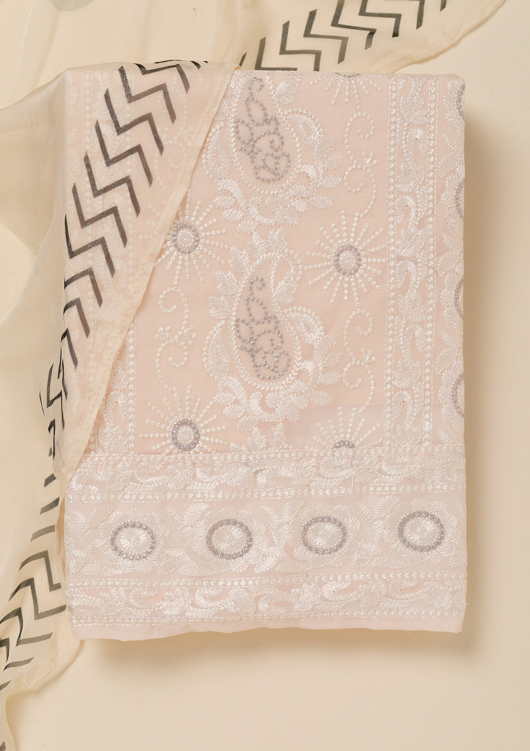 Cream Threadwork Georgette Unstitched Salwar Suit
