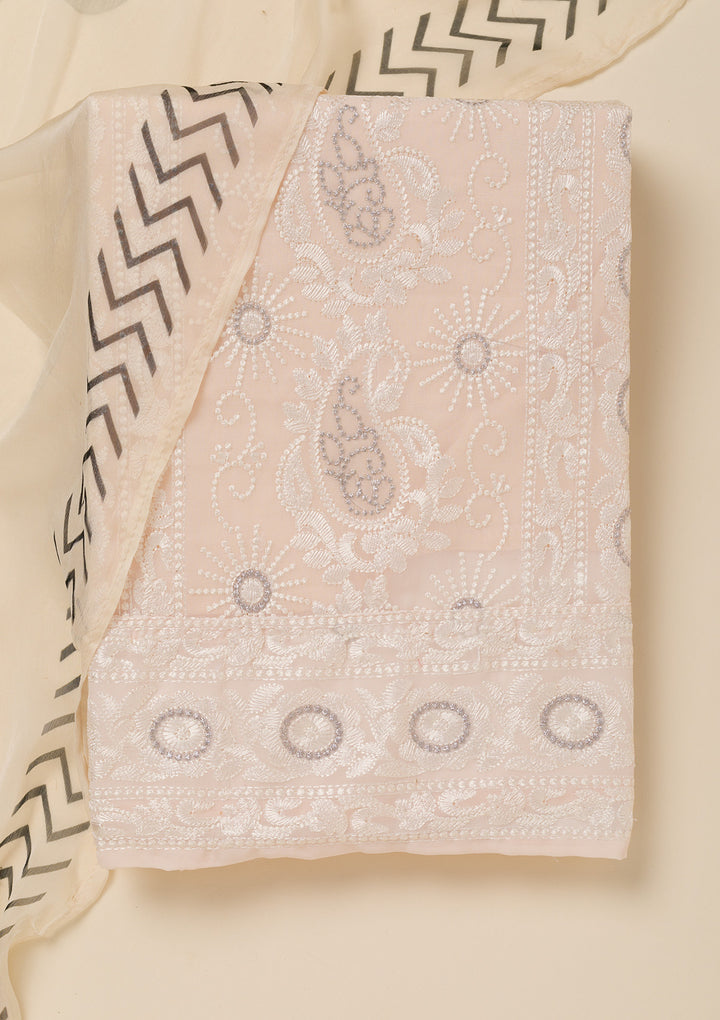 Cream Threadwork Georgette Unstitched Salwar Suit