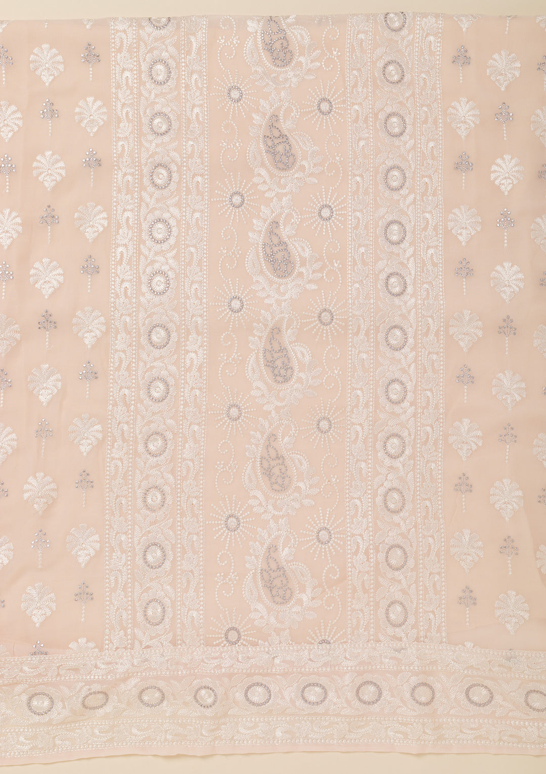 Cream Threadwork Georgette Unstitched Salwar Suit