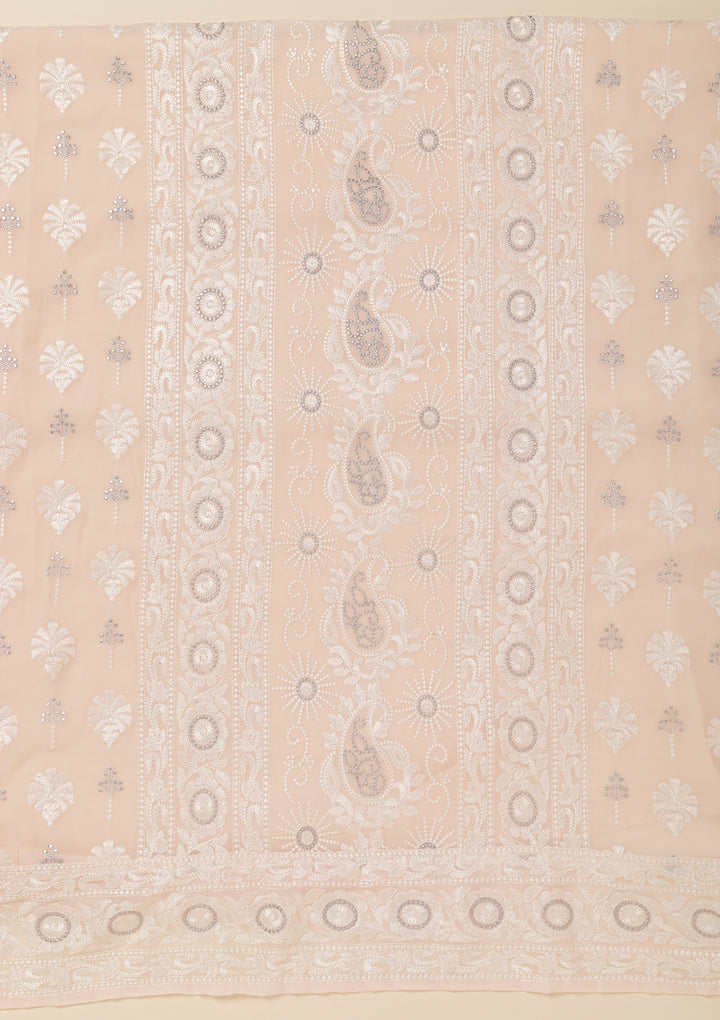 Cream Threadwork Georgette Unstitched Salwar Suit