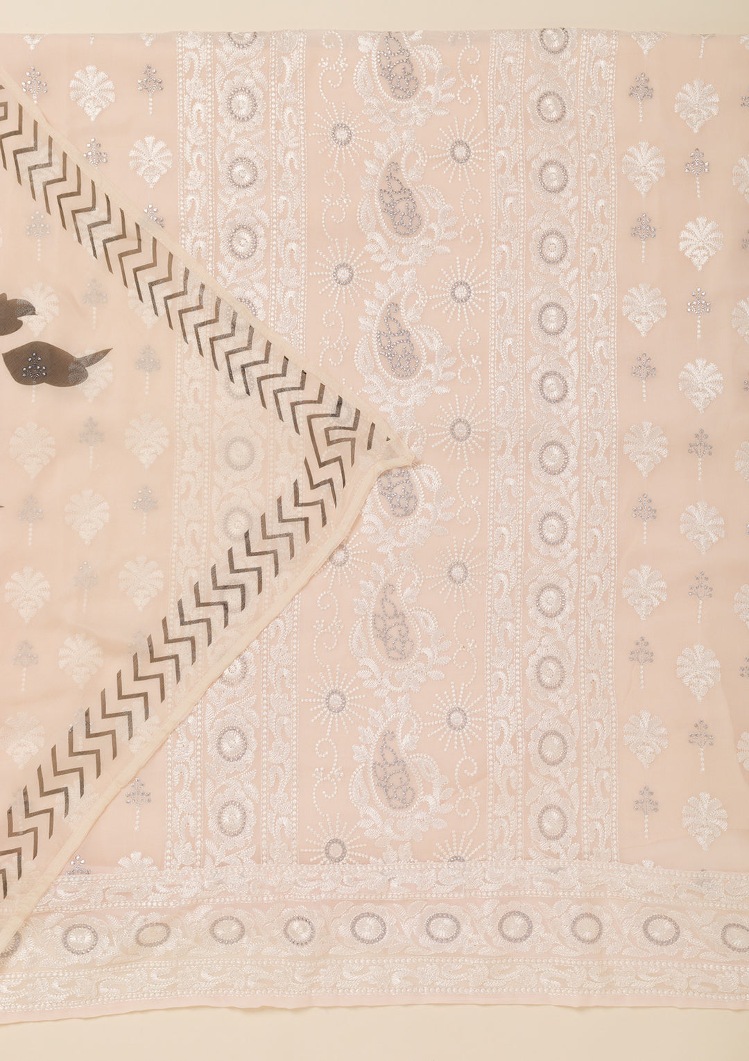 Cream Threadwork Georgette Unstitched Salwar Suit