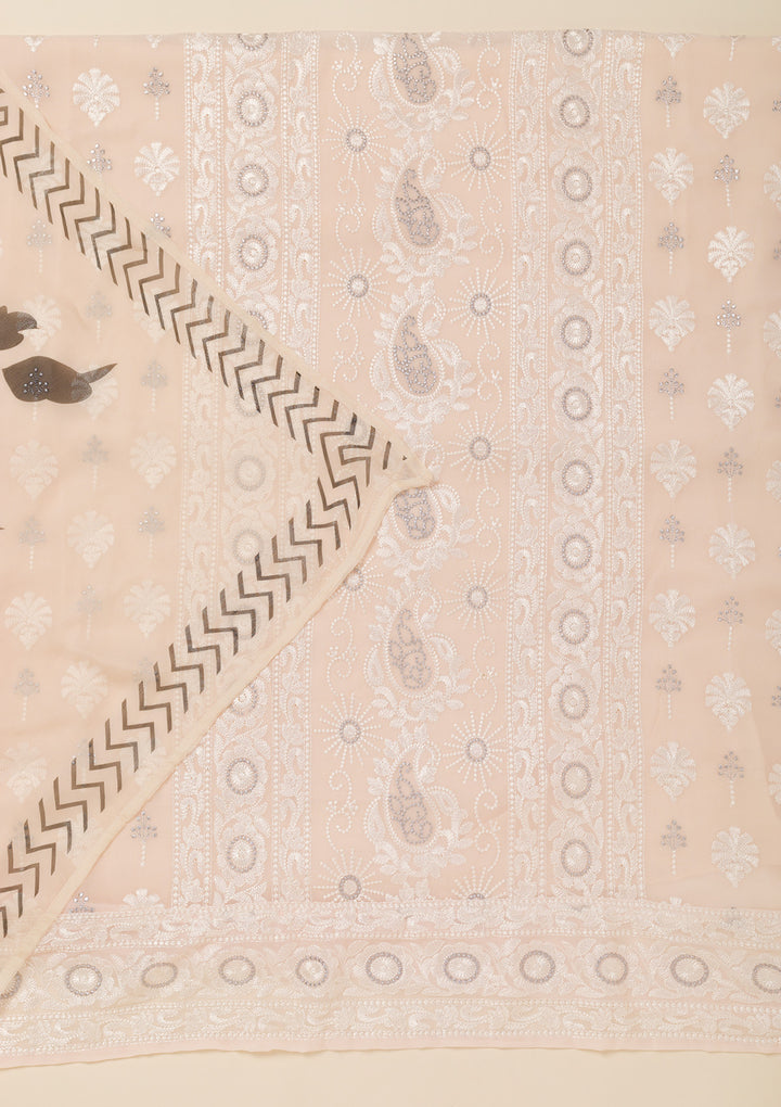 Cream Threadwork Georgette Unstitched Salwar Suit